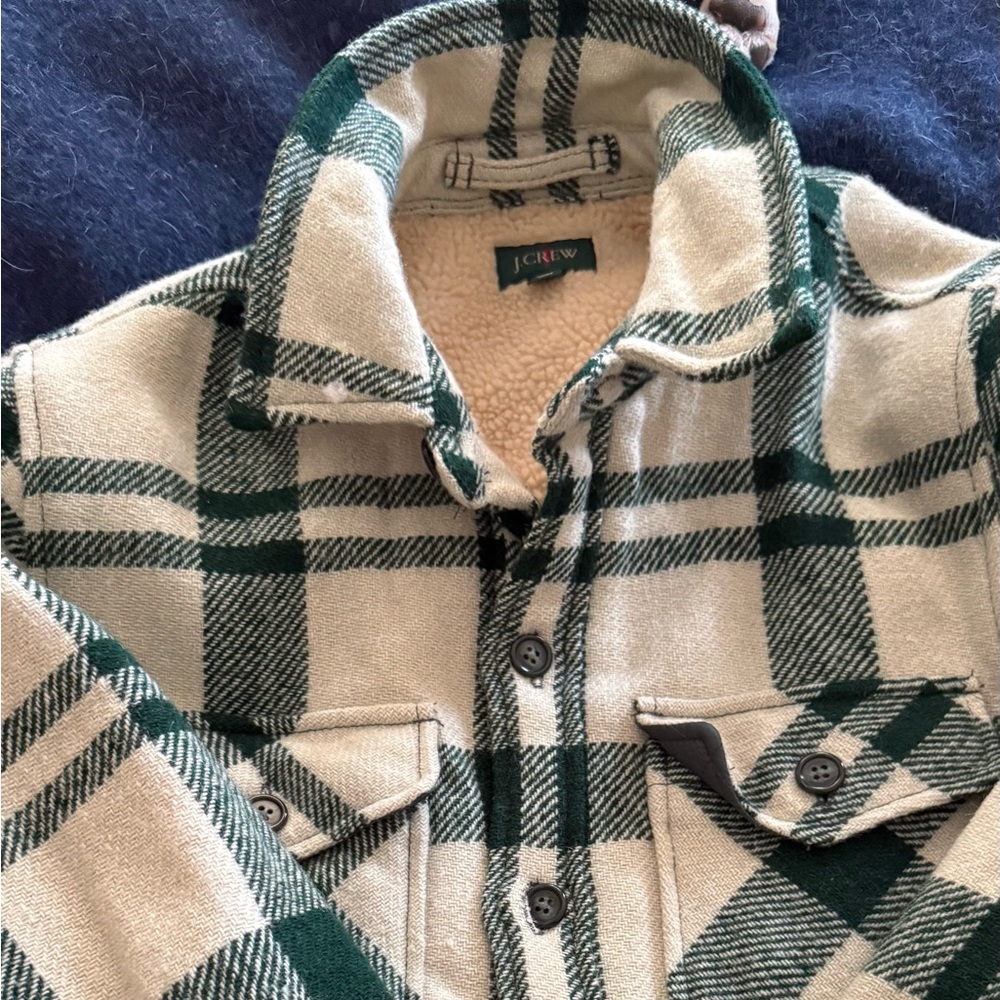 J. Crew Green and Cream Plaid Fleece-Lined Shirt